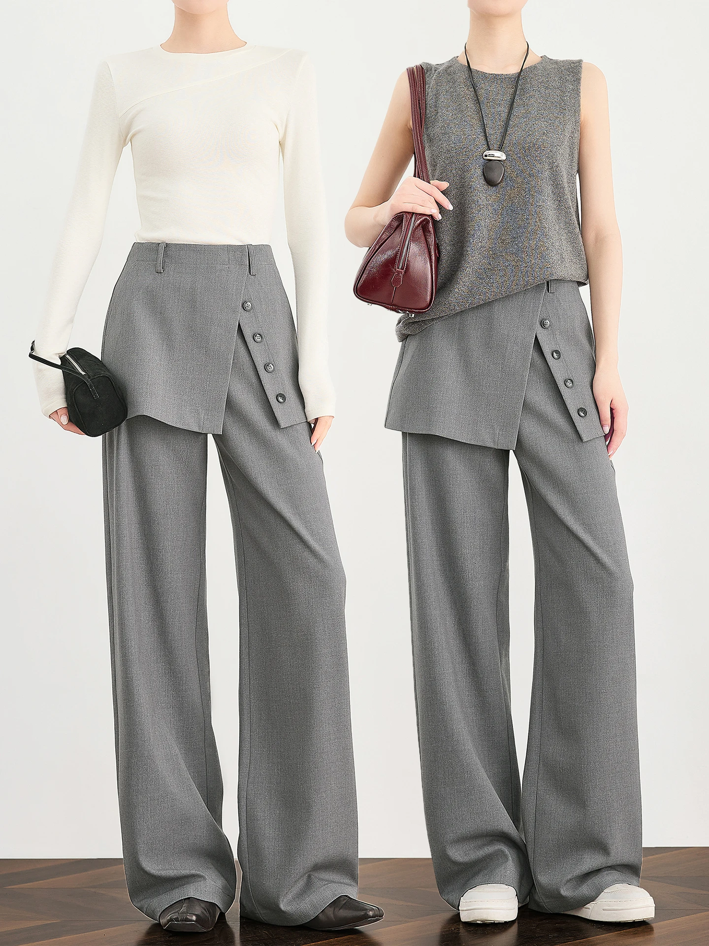 

ey Acetate Wool Wide Leg Casual Pants Women's Design Sensation Elegance TUMPUS Commute Sle High Waist Straight Leg Pants