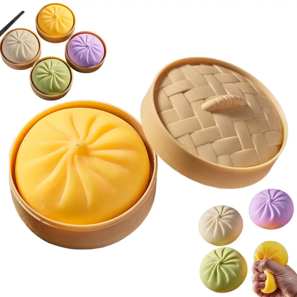 Kleurrijke Dumpling Squishy Stressballen Fidget Sensorische Speelgoed Simulatie Eten Squishies Broodje met Stoomkoker Knijpdeegbal Cadeaus