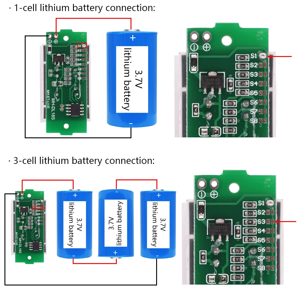 1/5/10PCS 1S 2S 3S 4S Single 3.7V Lithium Battery Capacity Indicator Module 4.2V Blue 1-8S Electric Vehicle Battery Power Tester