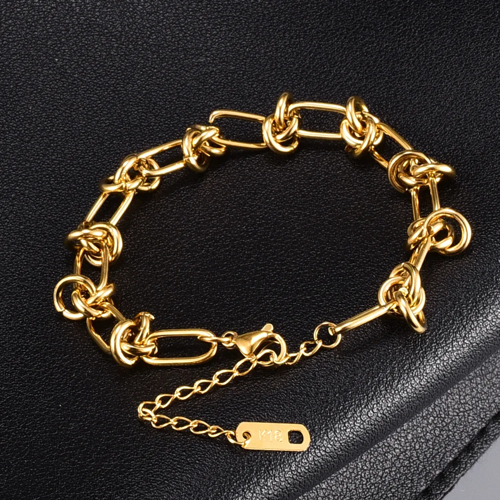 S44 Wholesale 18K Vacuum Plated Gold European and American Personalized Ins Cold Wind Trendy Knot Design Handmade Bracelet