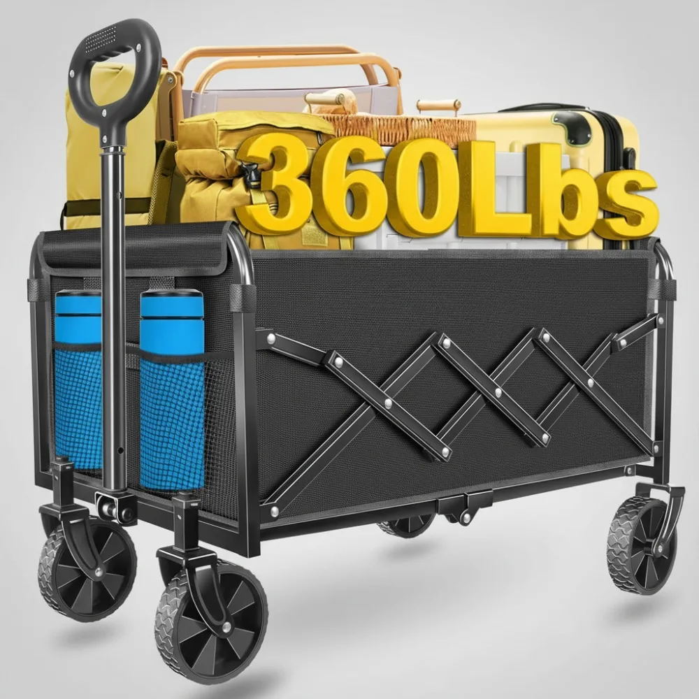 

Foldable Collapsible Wagon Cart with All-Terrain Wheels - 360lbs Capacity for Picnic, Camping & Groceries
