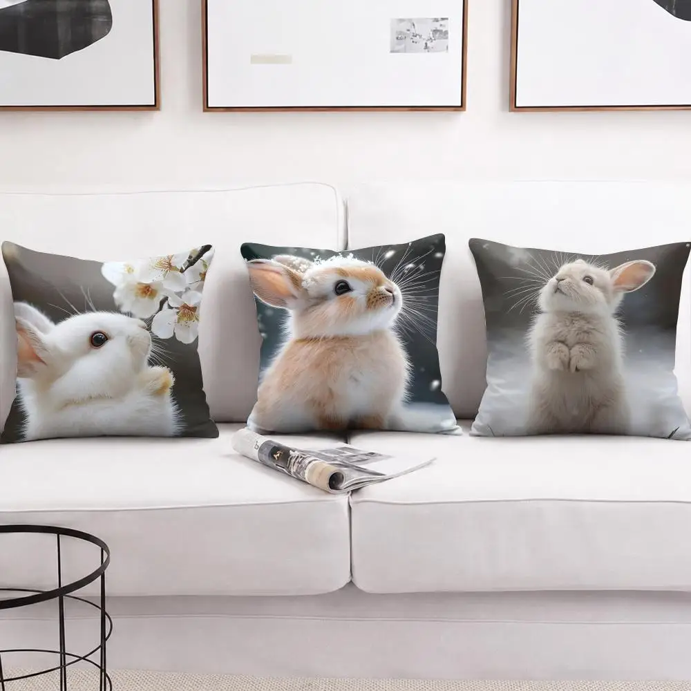 Rabbit Cushion Cover Short Plush Soft Double-Sided Printing Pillow Case Cozy Sofa Bedroom Home Decor Gift