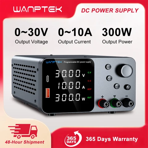 Fonte de Alimentação de Laboratório Wanptek 30V 10A com Carregamento Rápido USB, Tensão e Corrente Ajustáveis 30V 5A, 60V 5A, 120V 3A, Fonte de Alimentação DC
