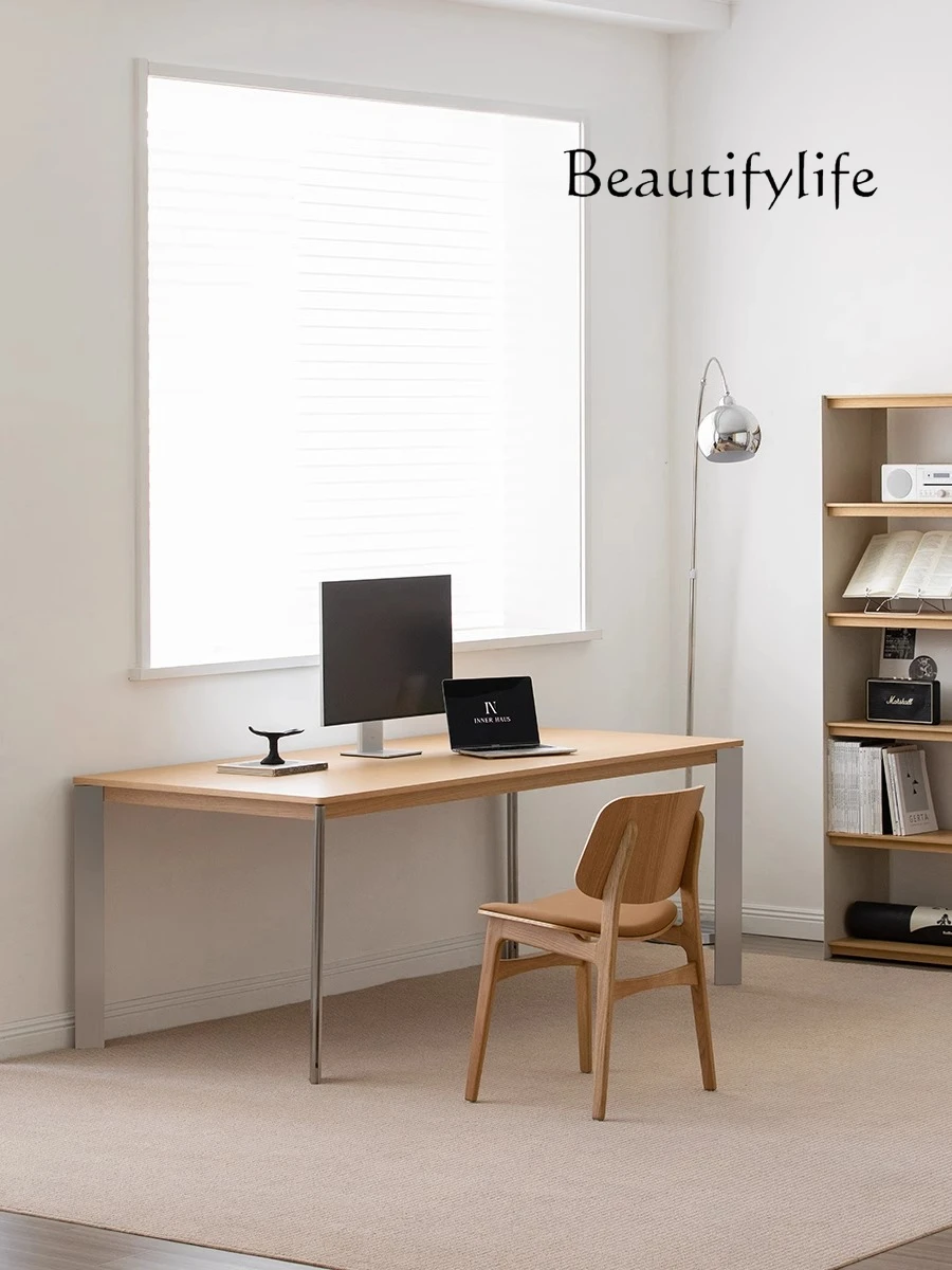 Japanese-style solid wood dining table Home dining table Log minimalist large board White oak workbench