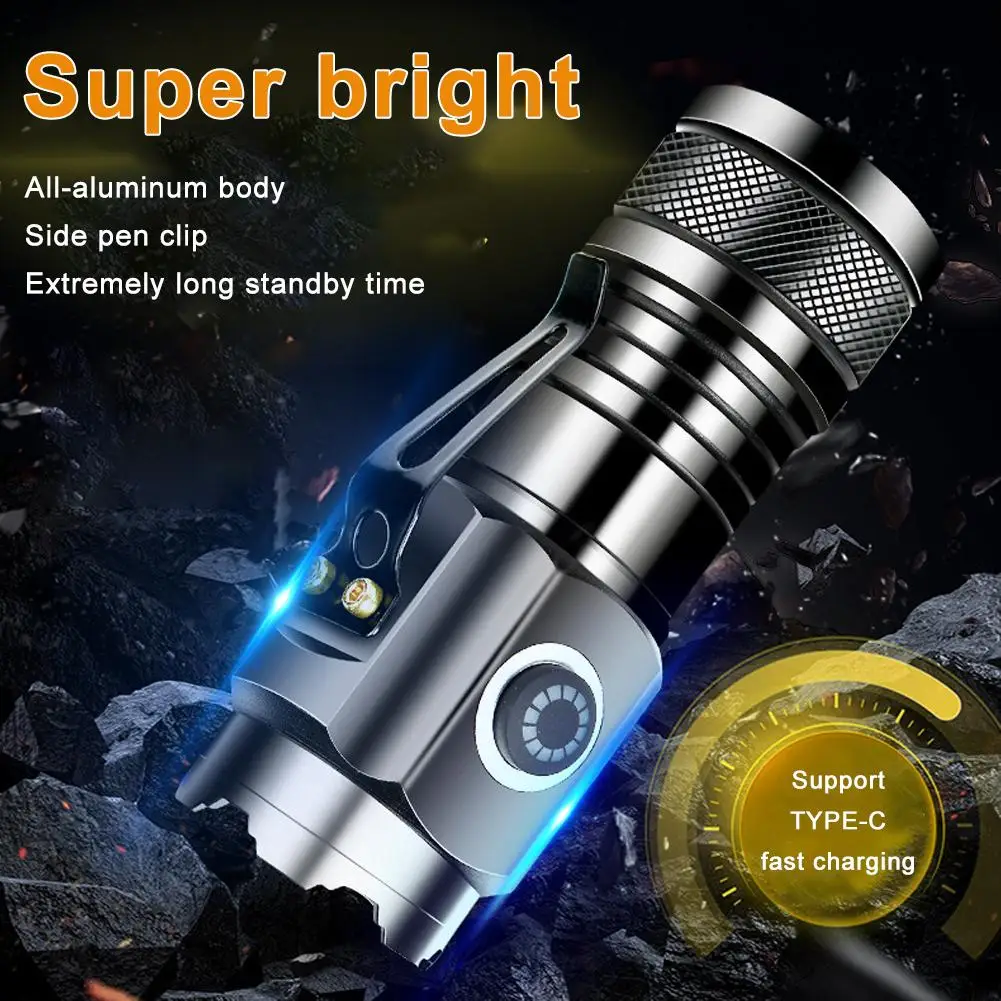 Three-eye Small Steel Cannon Flashlight Rechargeable Super Lighting Portable Remote Bright Lighting Home E3H8