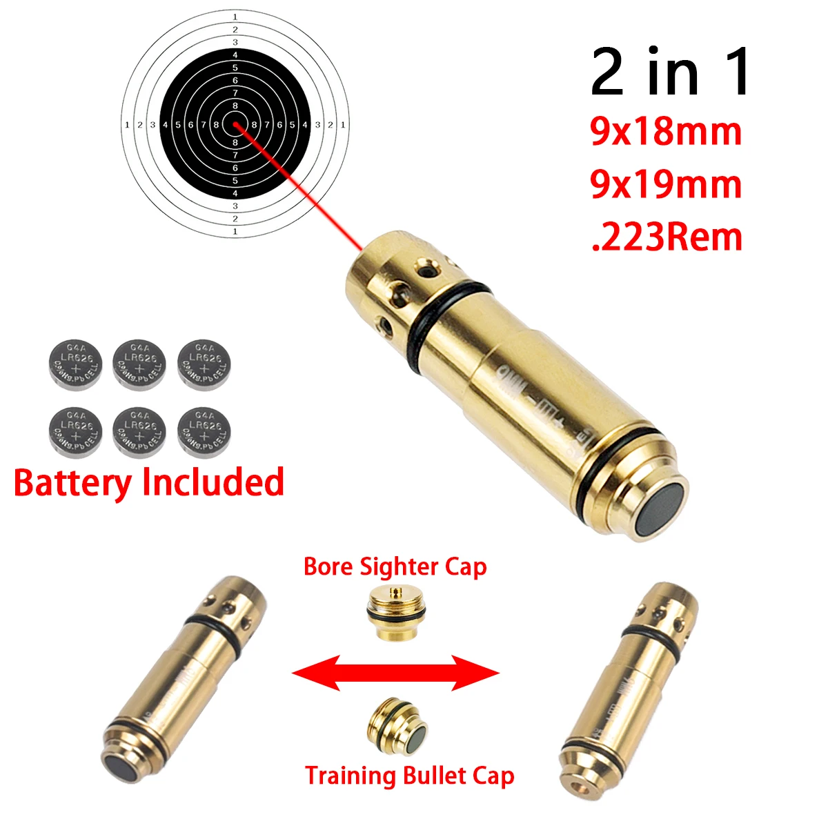 

2 в 1 9x19 мм 223rem тренировочная Лазерная пуля с отверстием двойного назначения указка для сухого огня колпачки 9x1 8 мм Калибр аксессуары для охоты