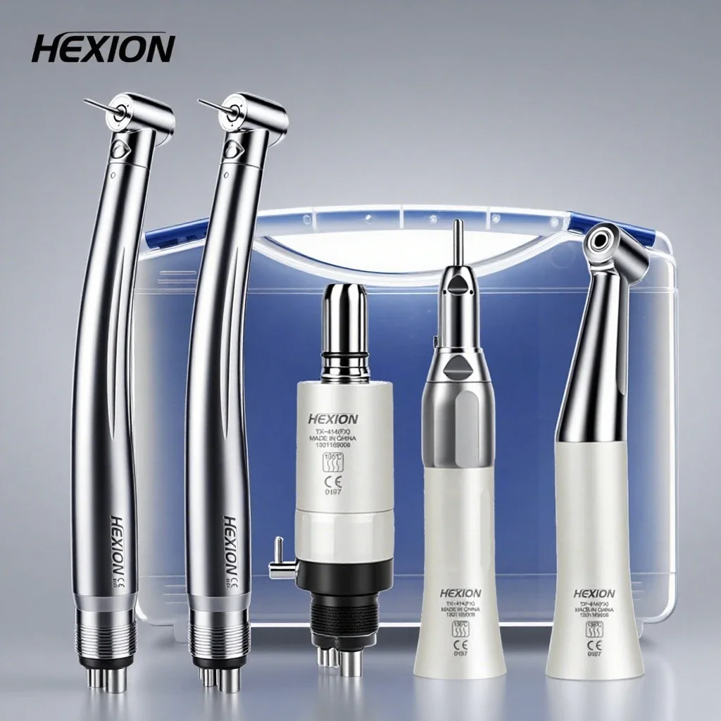 HEXION 5-teiliges Dental-Handstück-Set für hohe/niedrige Drehzahlen – LED-Schattenloses E-Generator & 3-Wassersprühfunktion – 2/4-Loch Gerade/Winkeleinsatz Luftmotor
