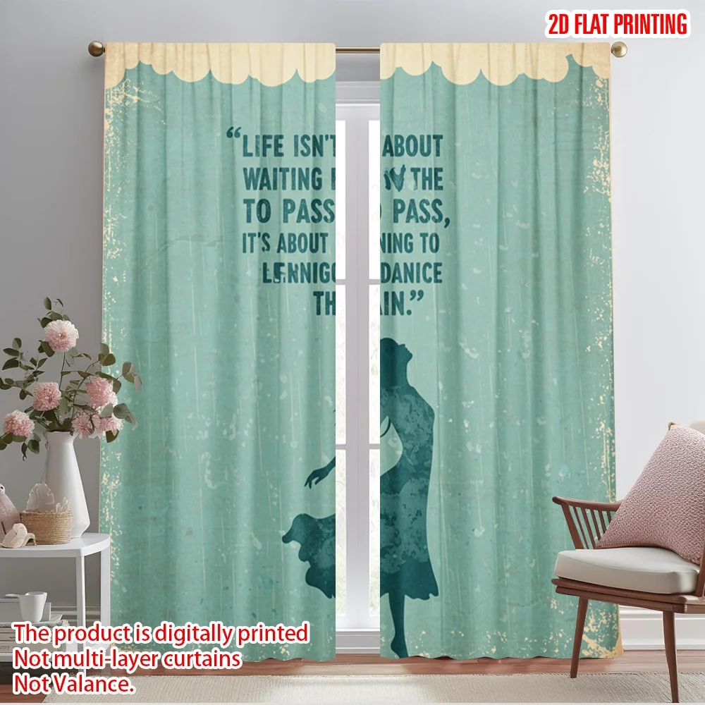 

2pcs 2D flat printing Window Curtains Dance In The Rain 100% Polyester Fabric Without Electricity Holiday Decorations Perfect