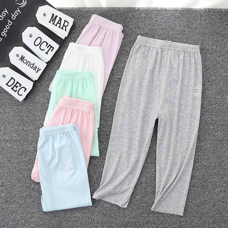 

Summer Solid Color Thin Pants with Elastic Children Print and Casual Cutting for Large Kids Outerwear Home Pants