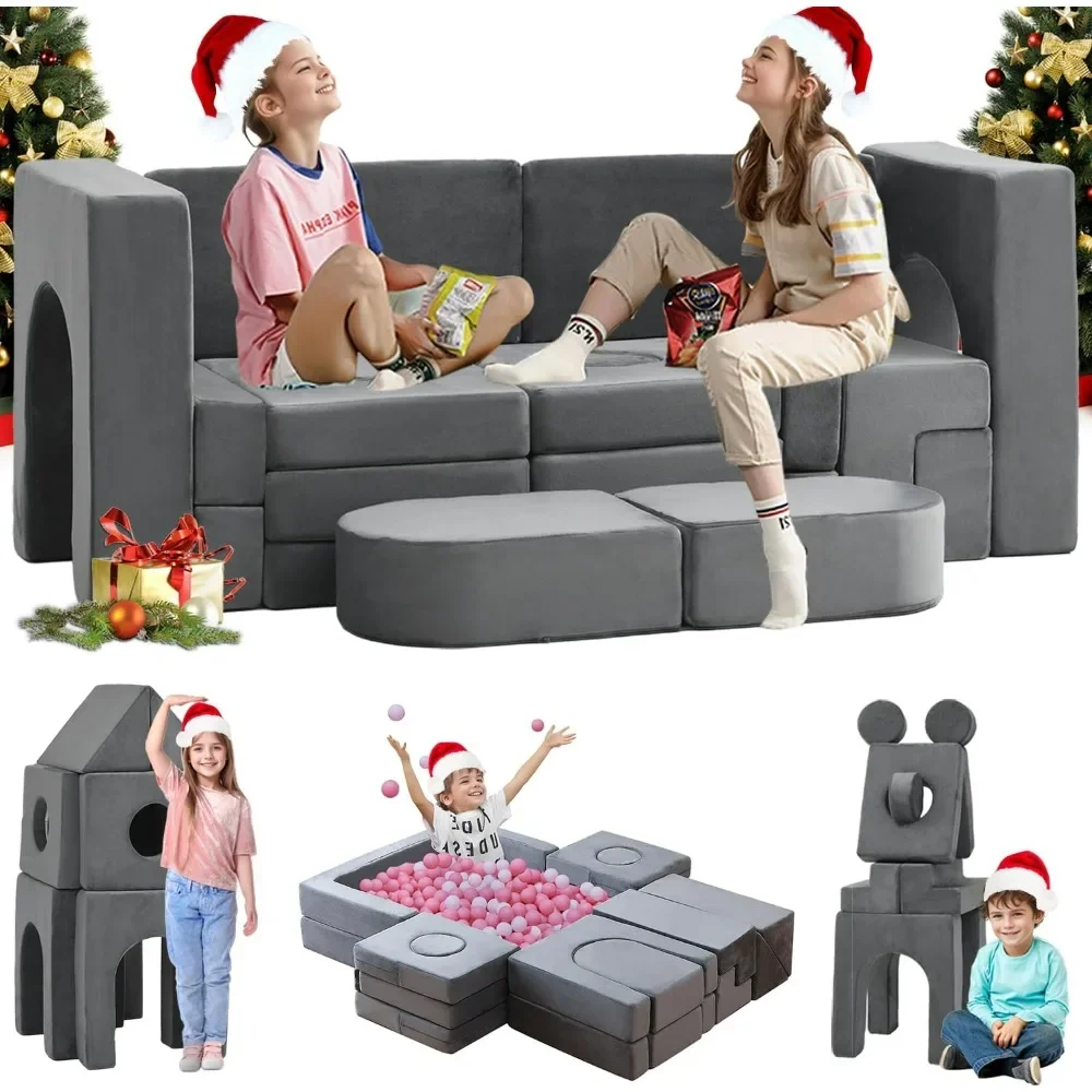 22Pcs Modular Kids Play Couch, Floor Sofa,1000+DIY Creativing Playroom Furniture for Toddlers Convertible Foam and Floor Cushion