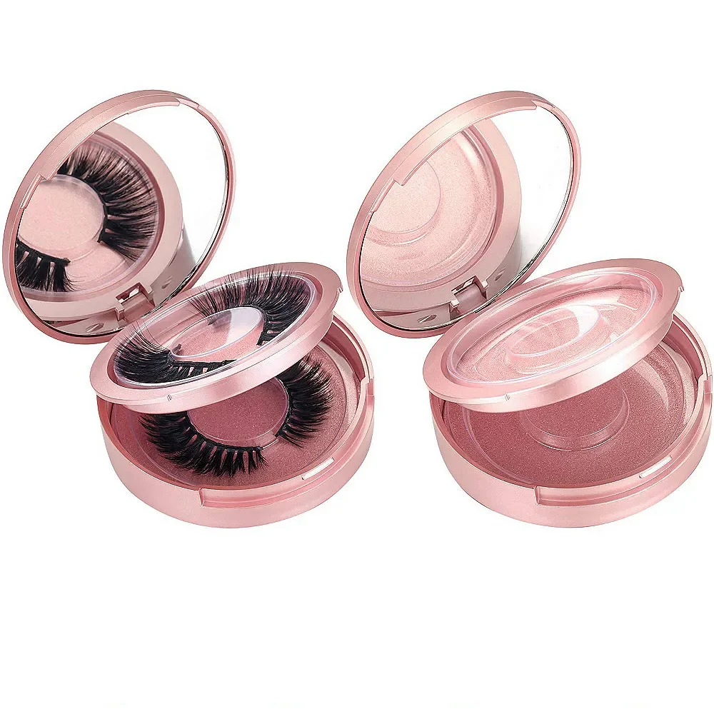 Double Layer Eyelash Packaging Circle Box with Mirror and Tray, Eyelashes Storage Organizer, Empty Lash Case with Lash Holder