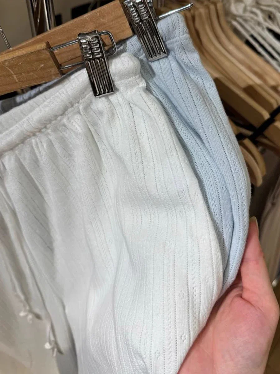 Eyelet Drawstring Straight Long Pants Women Autumn Simple High Waist Cotton Soft Trousers Sweet All-match Home Pajama Pants Y2K