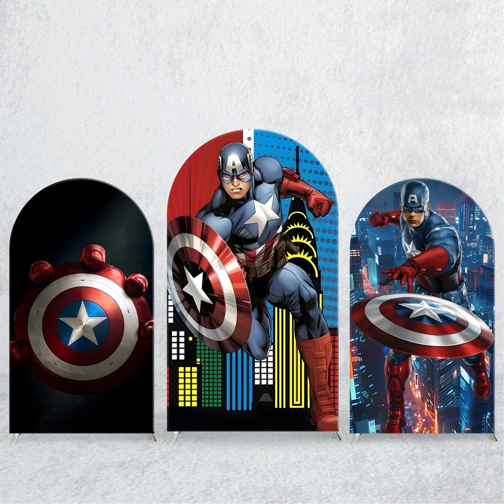 

TB Captain America Marvel Avengers Arch Backdrop Elastic Custom for Boy Birthday Party Photo Baby Shower Background Decoration