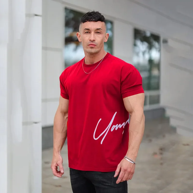 Summer new men\'s oversized T-shirt muscle exercise fitness cotton round neck short sleeve gym running basketball training