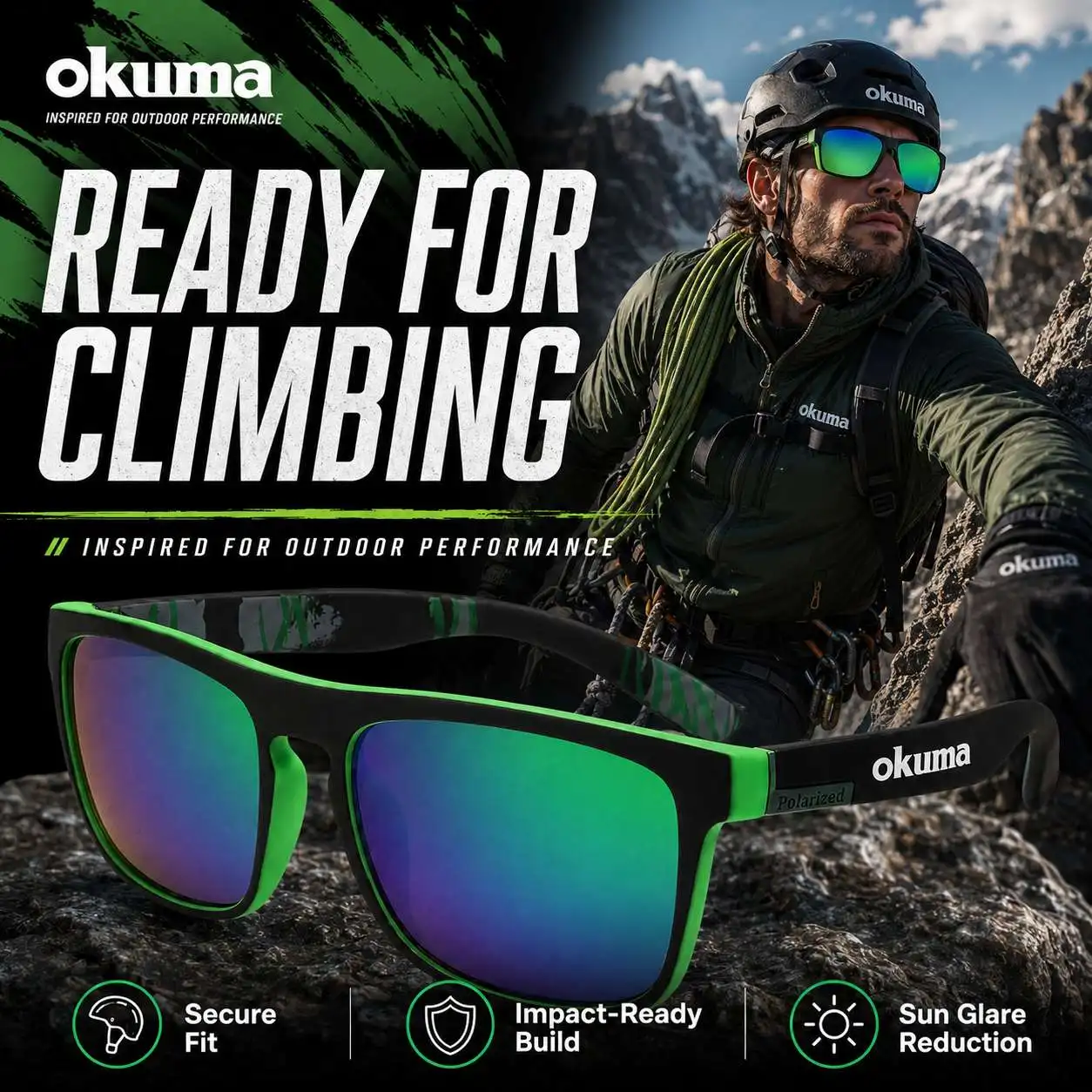 OKUMA Outdoor Polarized Sunglasses UV400 Scratch Resistant for Driving Climbing Running Fishing and Cycling