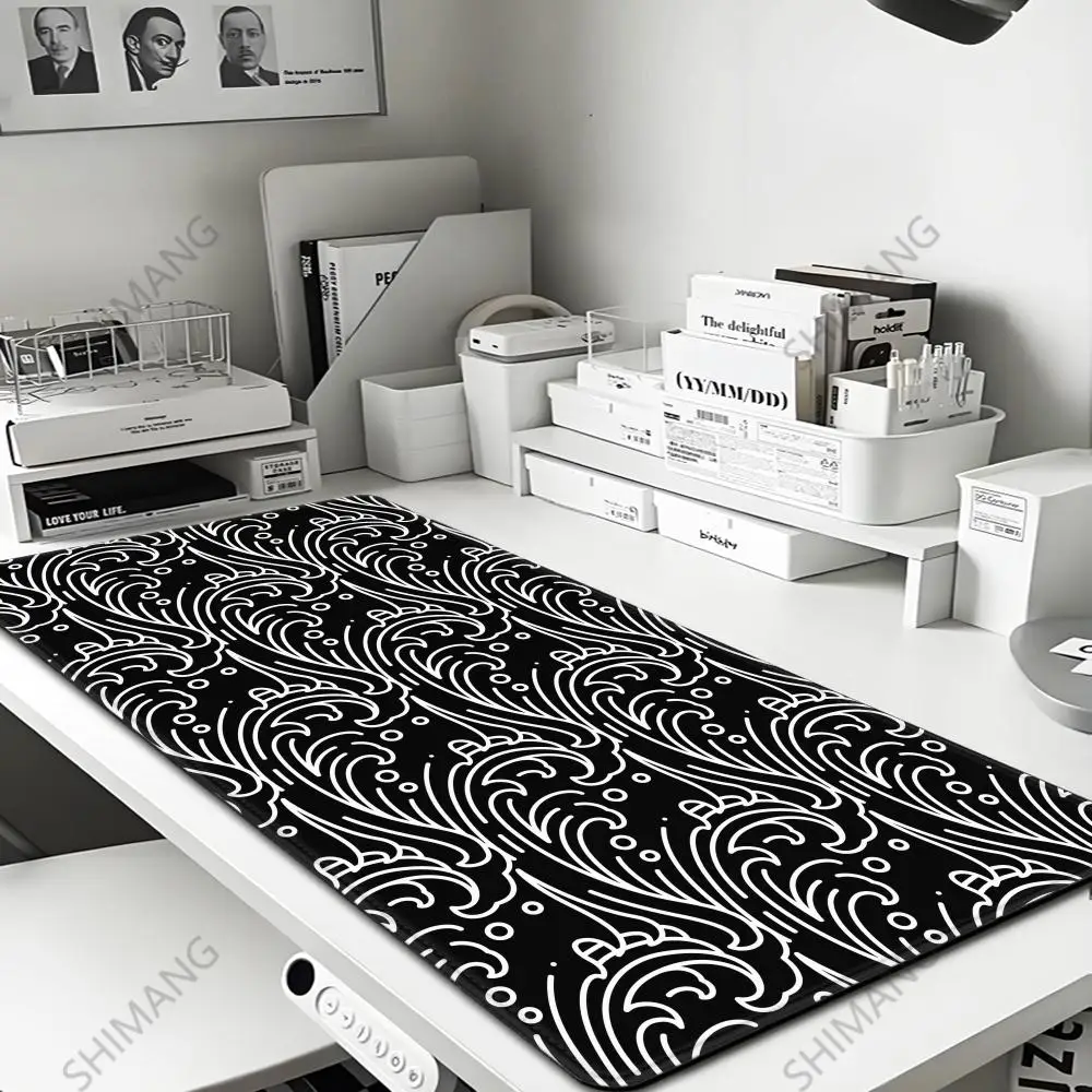 

Black And White Japanese Waves Mouse Pad Gamer XL Custom Computer Home Mousepad XXL keyboard pad Carpet Desktop Mouse Pad
