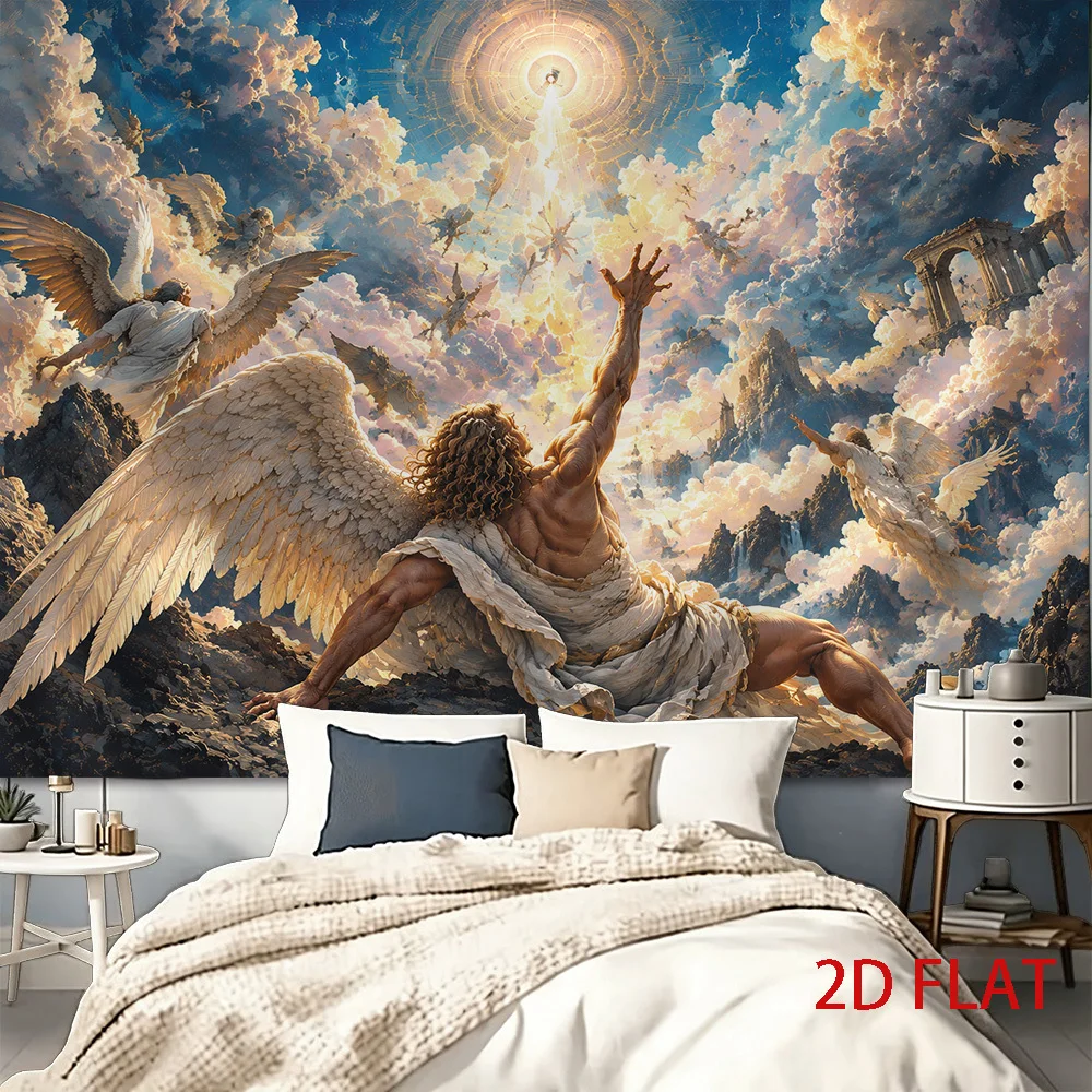 Epic Angelic Ascension Wall Mural Tapestry Canvas Print for Bedroom Living Room Decor Fantasy Art