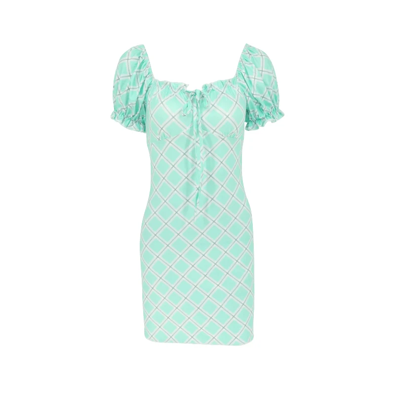 Vestidos sexis para mujer, novedad de verano, ropa de calle verde con estampado de moda a cuadros, Mini vestido de manga corta para fiesta y Club, vestido sin mangas elegante para mujer