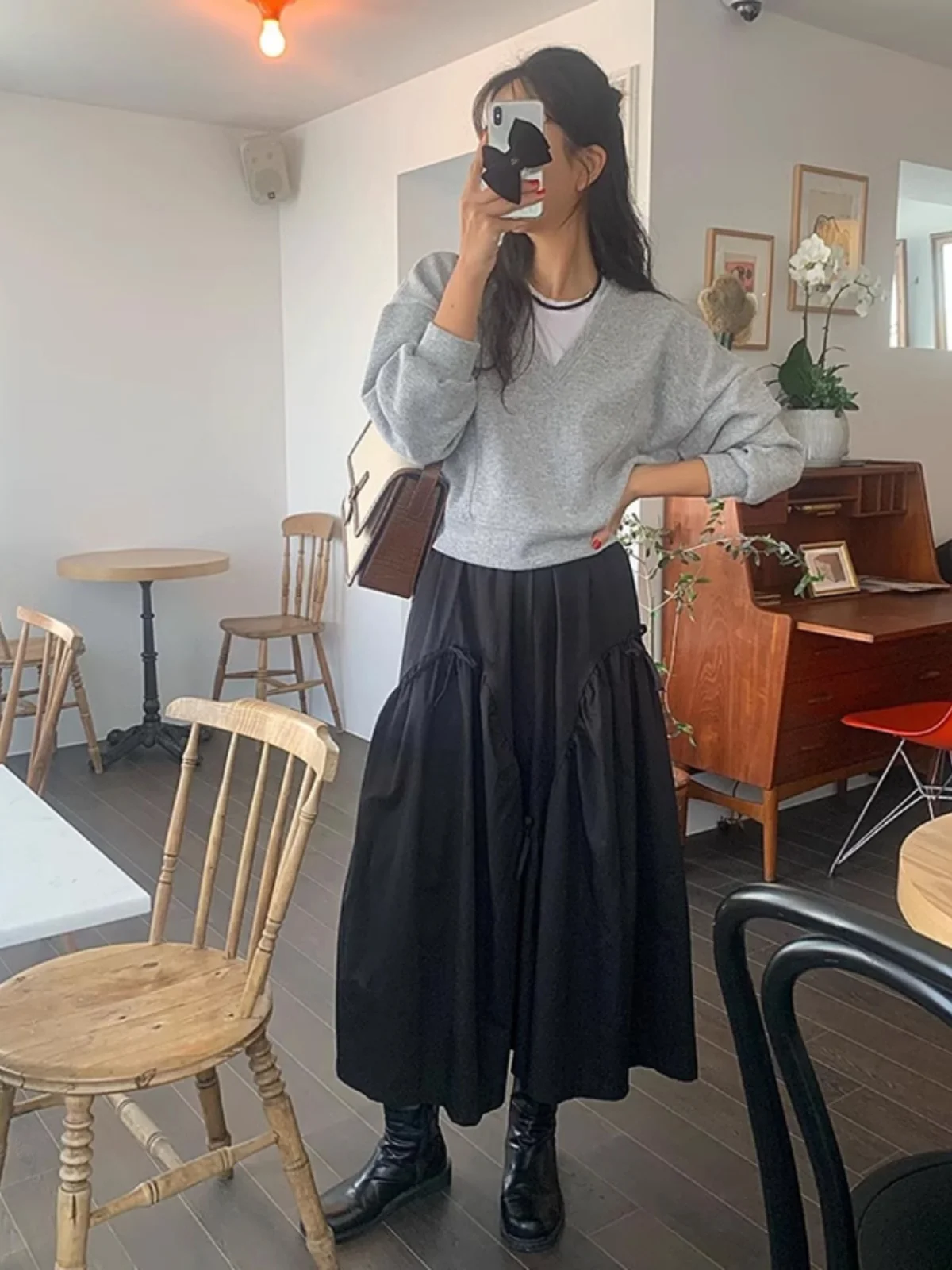 Jupe mi-longue trapèze blanche pour femmes, style coréen, ceinture, taille haute, couleur Pure, jupe longue pour les déplacements