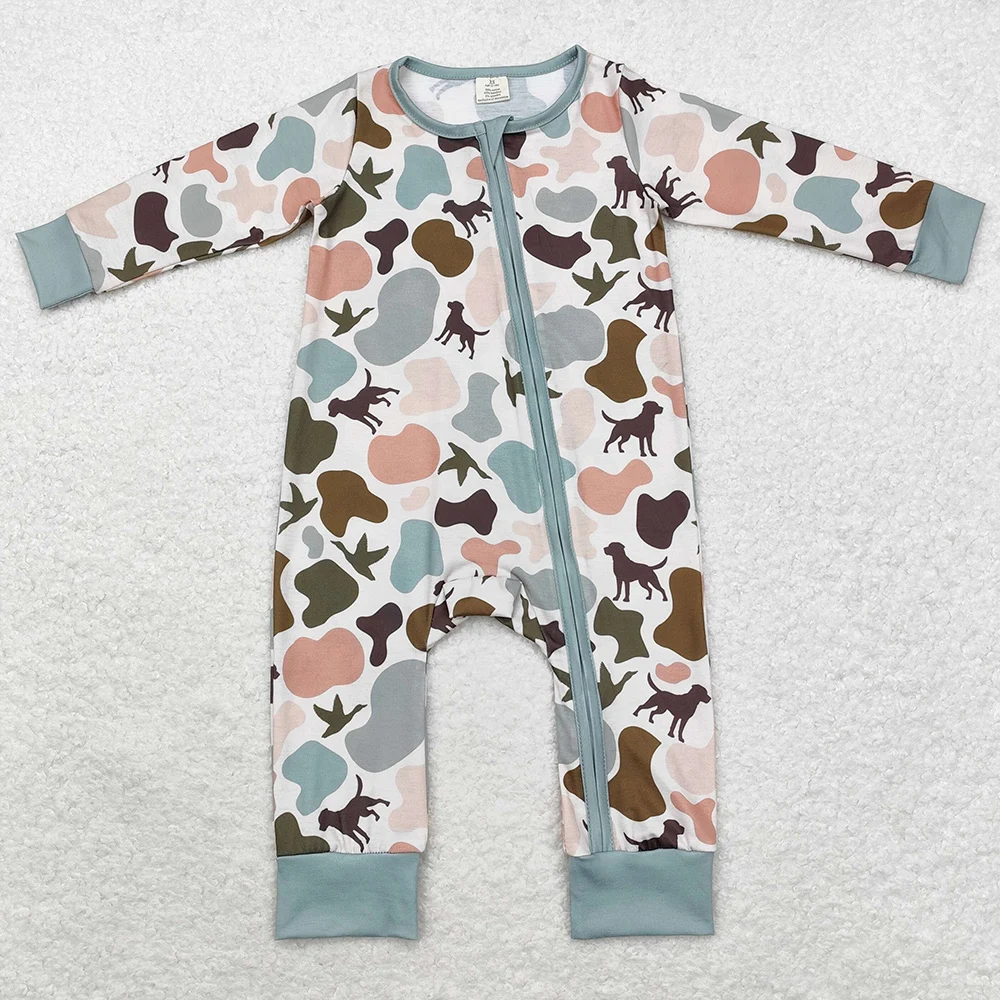 Wholesale Baby Infant Boys Rompers Camo Dogs Duck Long Sleeve Zip Rompers Boutique Toddler Boys Rompers Jumpsuits Kids Clothing