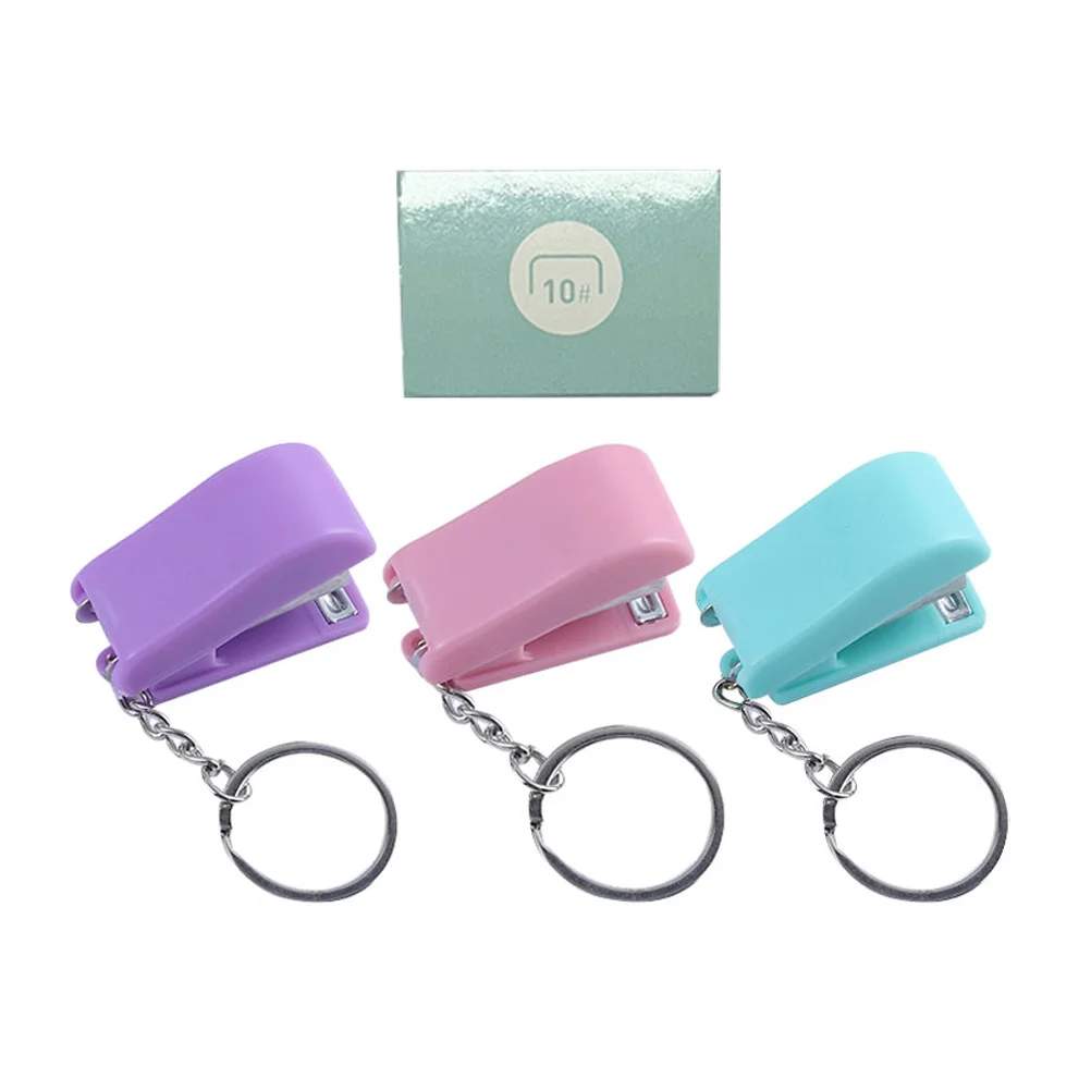 Desk Hanging Keychain Stapler Student Office Ring Mini Tools Plastic Documents Ornament