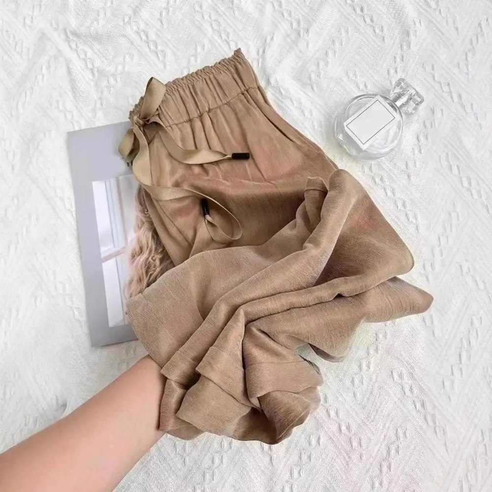 بنطال نسائي واسع الساق أنيق بأرجل واسعة مع جيوب خصر برباط قابلة للتعديل، لون سادة مريح للاستخدام اليومي