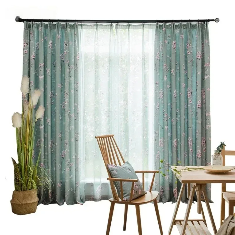 Garden Half Shading Shredded Flower Curtain Floor Window Flat Window Fabric Flower Green Curtains For Living Room Bedroom