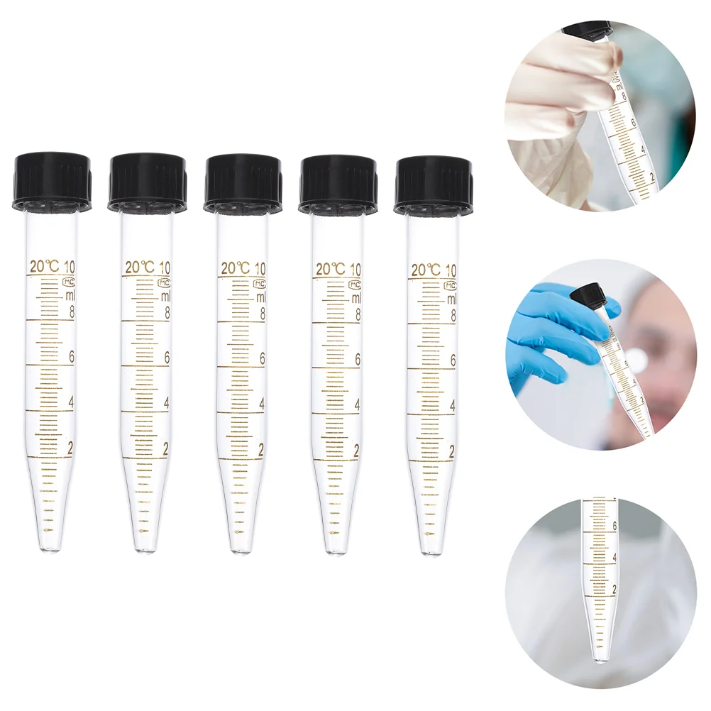 5 Pcs Screw Graduated Test Tube Centrifugal Vials Laboratory Supplies Tubes with Cover Plastic Tubes 10ml Glass