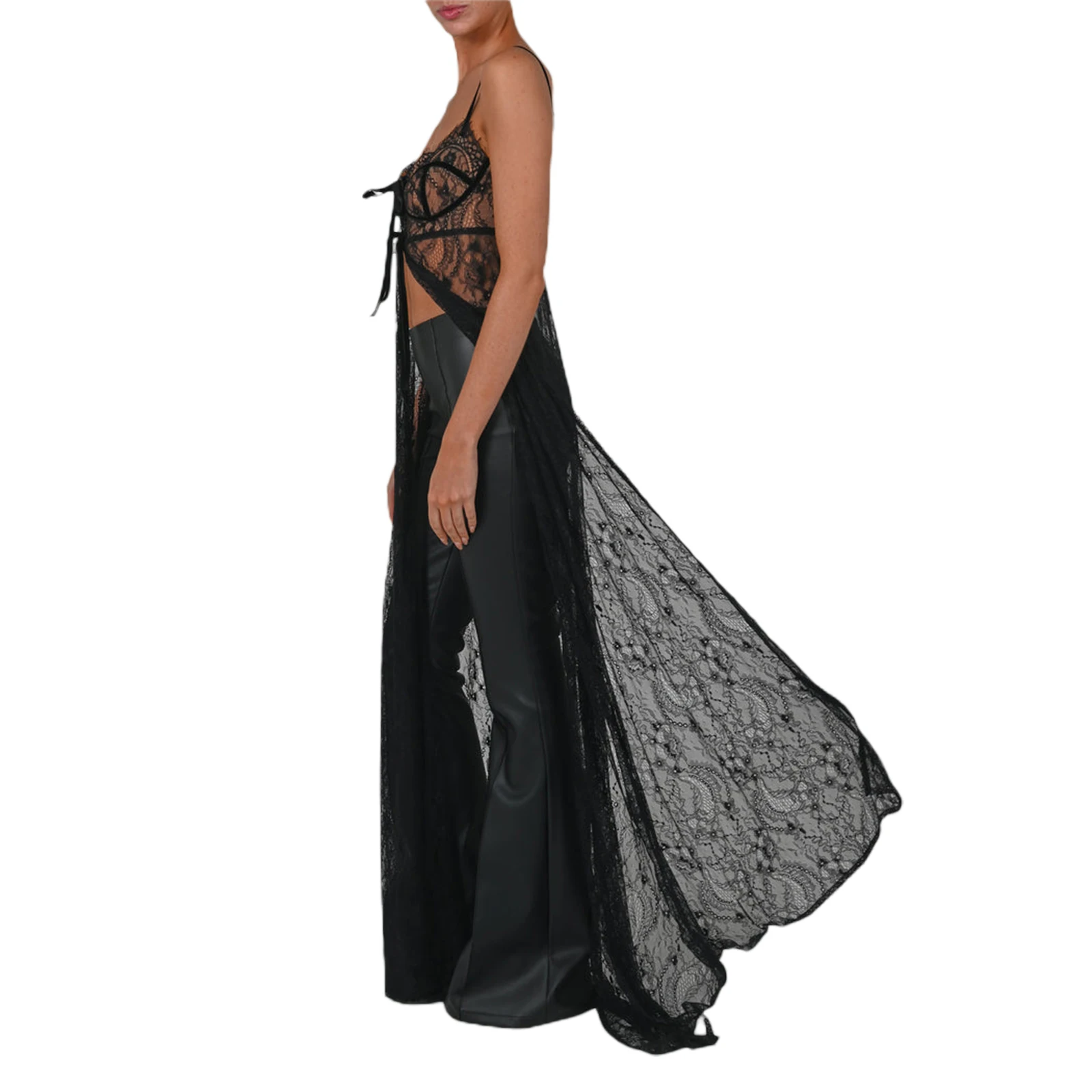 Damski kostium kąpielowy na plażę Bikini Cover up Sheer Mesh Dress y2k Sexy Sleeveless Backless See Through High Split Lace Maxi Dress