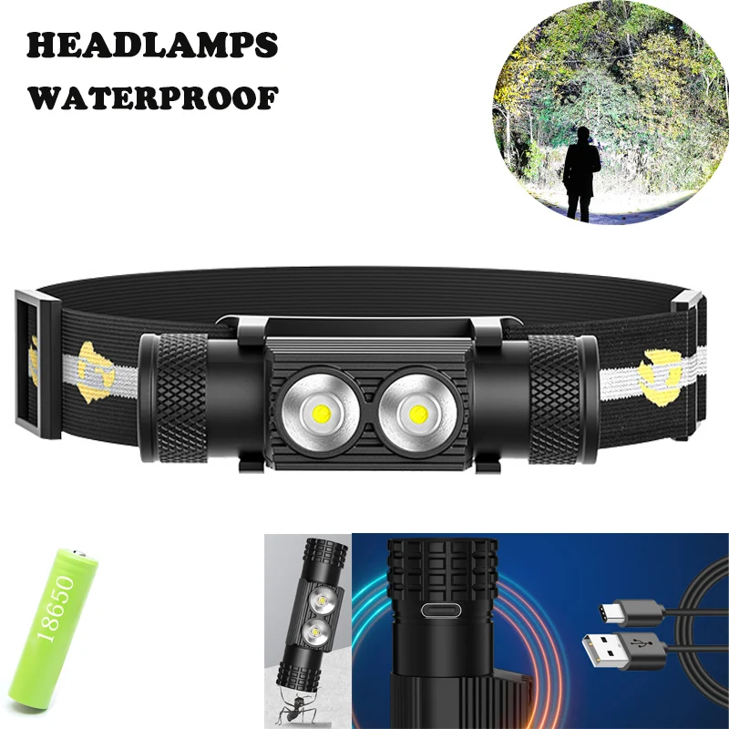 LED Headlamp Fishing Strong Waterproof Headlight Emergency Lighting USB Rechargeable 18650 Battery Outdoor Camping