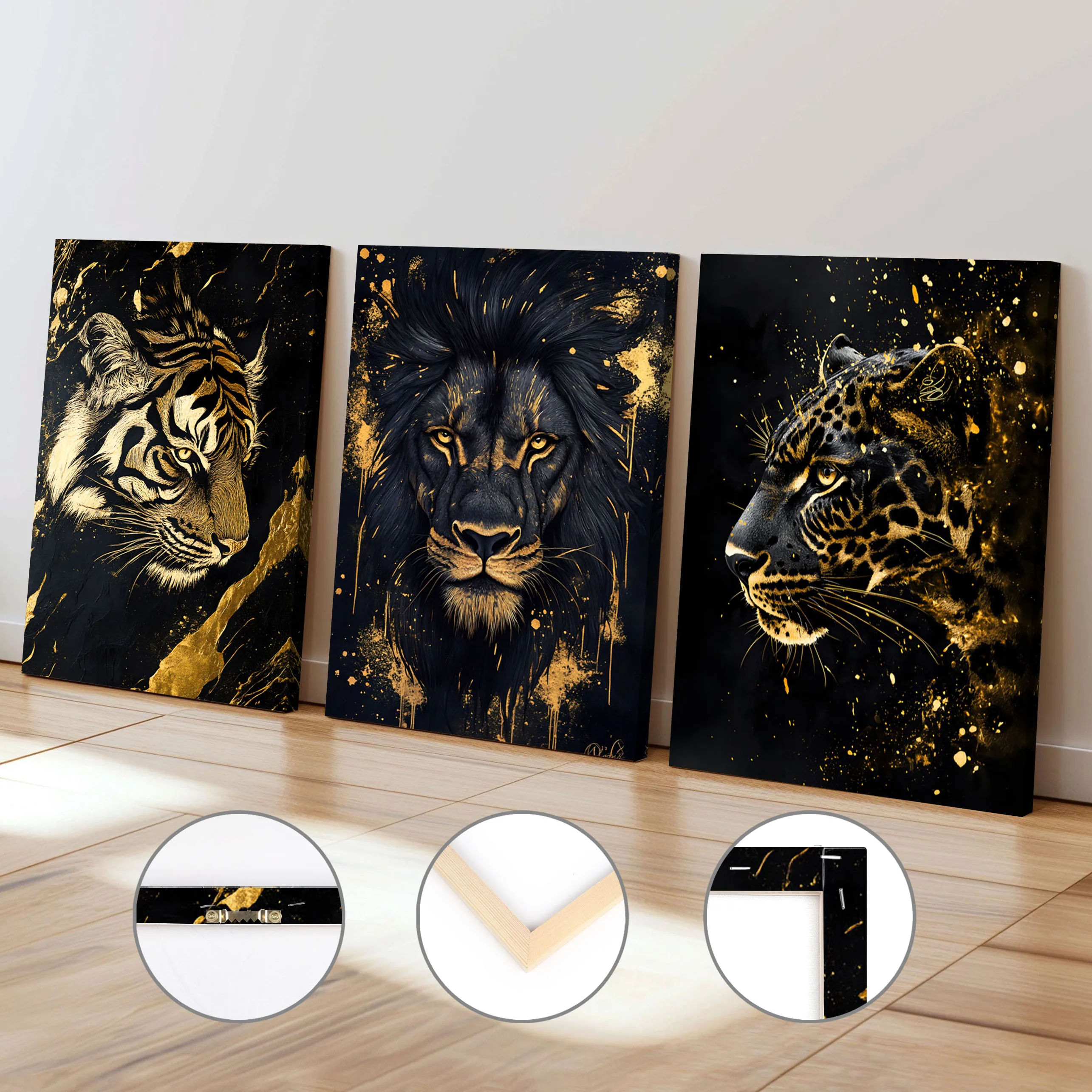 

Scandinavian Black Gold Animal Art Decor Modern Tiger Lion Cheetah Framed Canvas Painting Living Room Bedroom Office Wall Decor