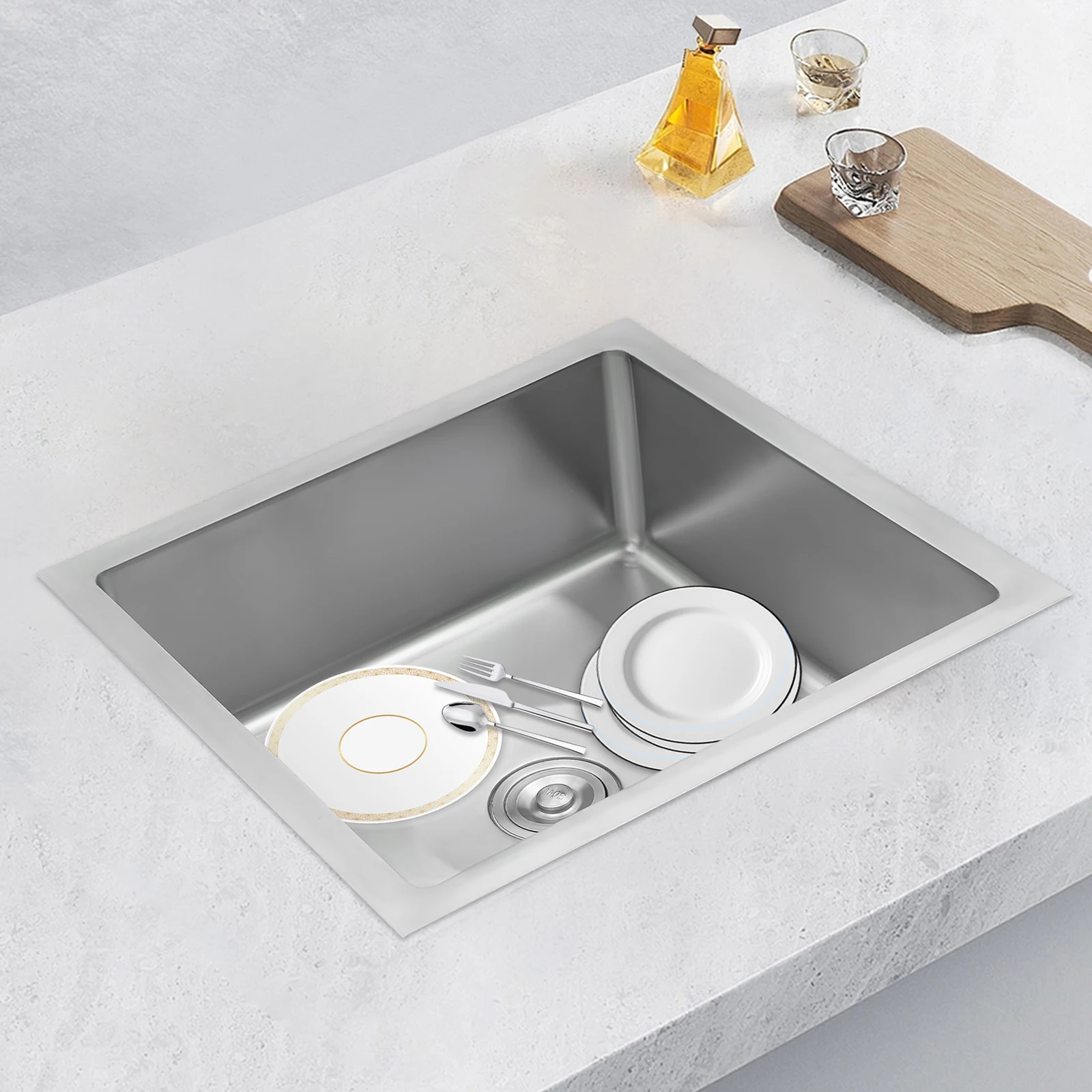 

Silver Kitchen Sink(304 Stainless Steel+Plastic) - Drawing+Laminating+Polishing Processes&Dirt/Oil/Wear/Scratch-Resistant