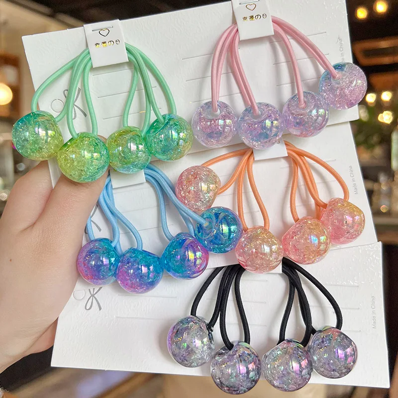 

Резинки для волос с градиентными бусинами и эффектом кракле в корейском стиле, двухслойные, витые, эластичные, для девочек и детей