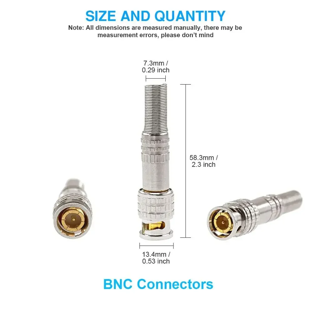 PEGATAH kabel kamera tanpa solder Pria, konektor BNC untuk sistem kamera CCTV konektor koaksial aksesoris kamera CCTV