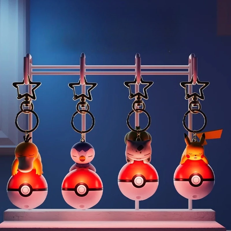 

Pokemon Original Model Toy Pikachu Bulbasaur Piplup Psyduck Light Up 6-7CM Keychain Pendant Character Figure Glow in The Dark