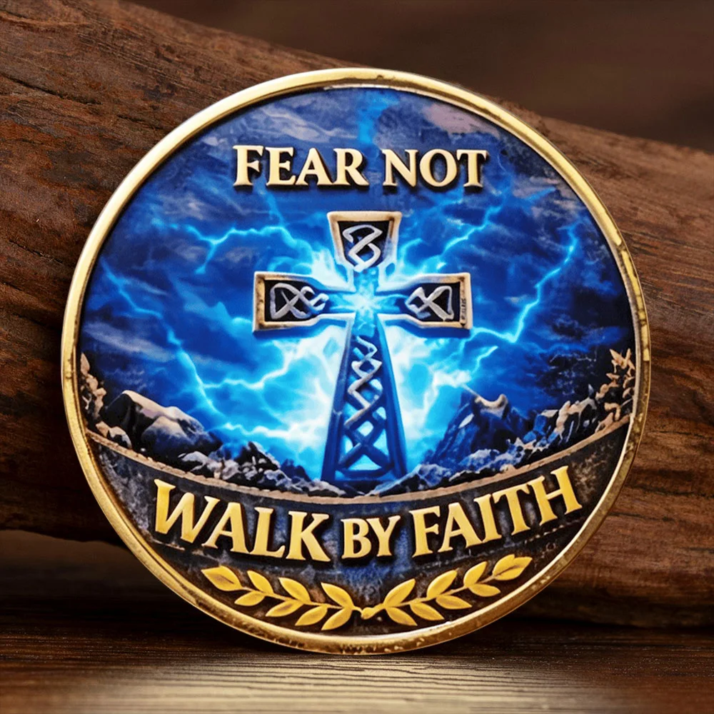 Fear Not Walk By Faith Gold Plated Challenge Coin Christian Cross Inspirational Faith Commemorative Coin Collection Gift