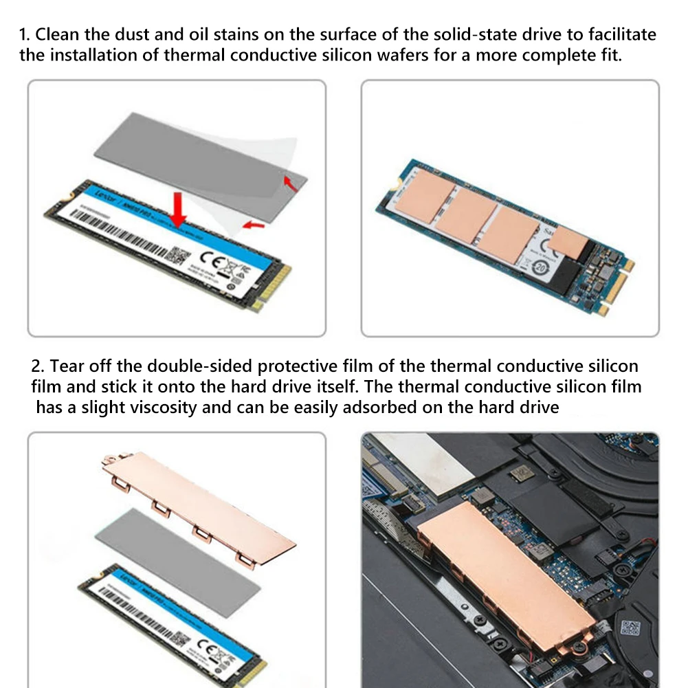 M.2 NVMe SSD Heat Sink 0.8/1mm/2mm for M2 2280 Solid State Hard Disk Copper Heatsink with Thermal Pad Laptop SSD Cooler Radiator