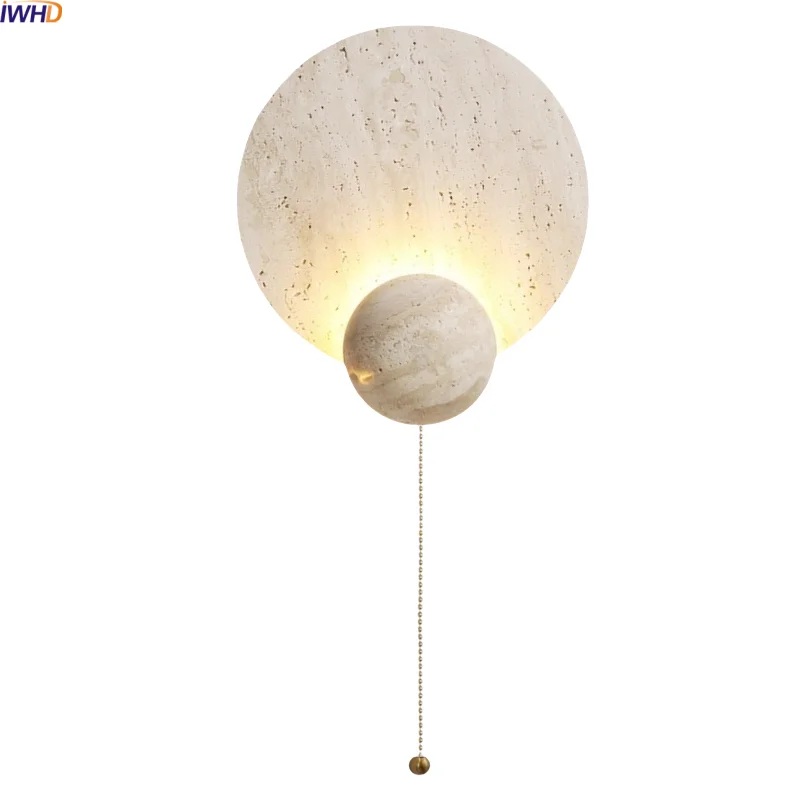 

IWHD Yellow Stone Interior LED Wall Lamps Pull Chain Switch Wall Art Decor Living Room Stair Light Lighting Applique Murale