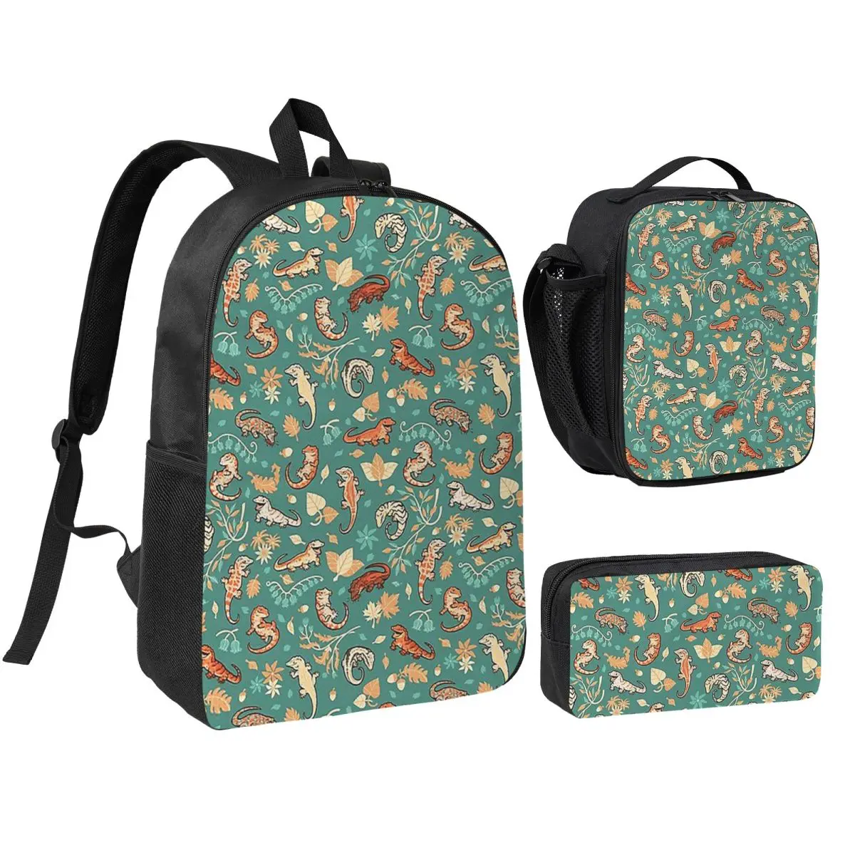 Bearded Dragon Print Backpack Boys Girls BookBag School Bag Shoulder Bags 3ps Insulated Lunch Bag Pencil Case