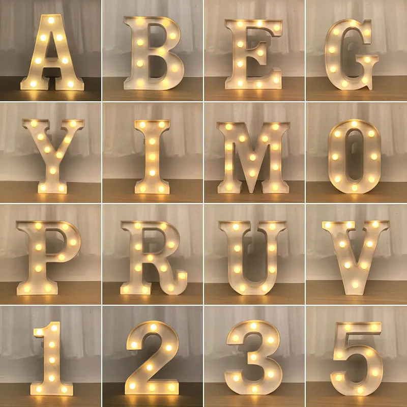 Luces LED luminosas para decoración de dormitorio, lámpara nocturna con Letras del alfabeto, decoración de boda