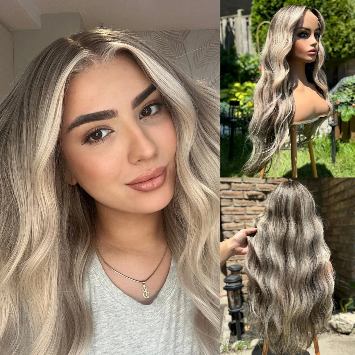 

Ombre Highlight Ash Blonde Парики Длинные объемные волны Синтетические кружевные фронтальные парики для женщин Происхождение Фабрика Дешевые парики Ежедневное использование для косплея