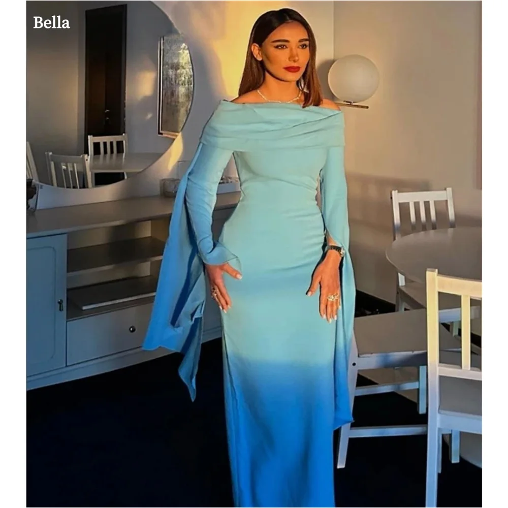 Bella Off the Shoulder Satin Wedding Dresses Elegant Long Sleeves Vestidos De Fiesta Mermaid Floor-length 2024 فساتين سهرة