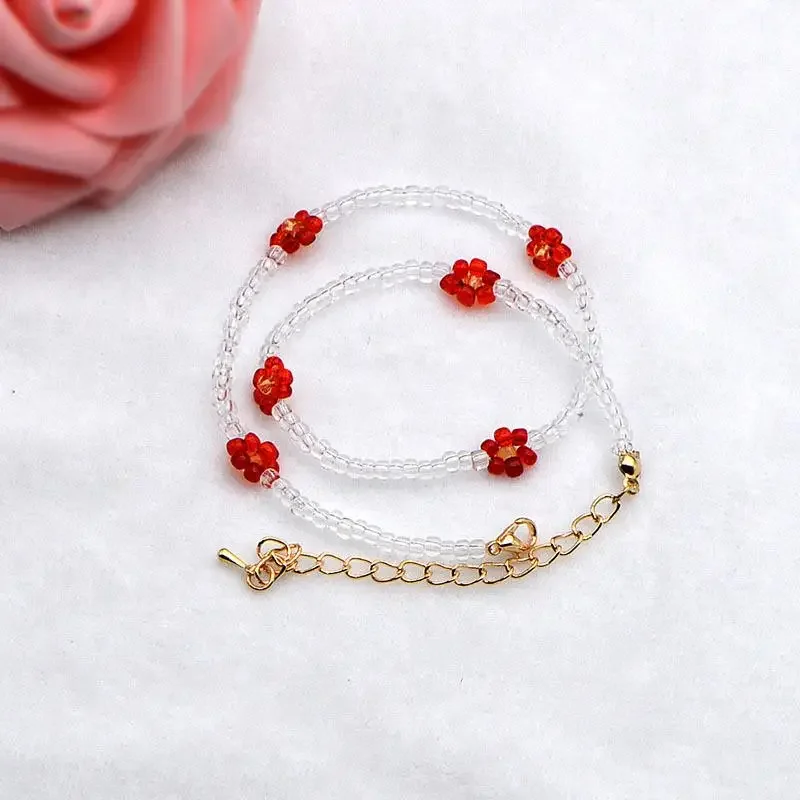 الصيف بوهو كوريا جميل الزهور البذور مطرز قلادة بيان قصيرة طوق المختنق قلادة للنساء عطلة مجوهرات هدايا #4