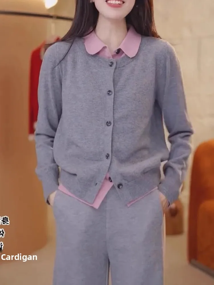 Kleur Blo Gebreid Wollen Open Vest Losse Casual Lange Sve Trui Sli Veelzijdige Top voor Dames Herfst Winterkleding