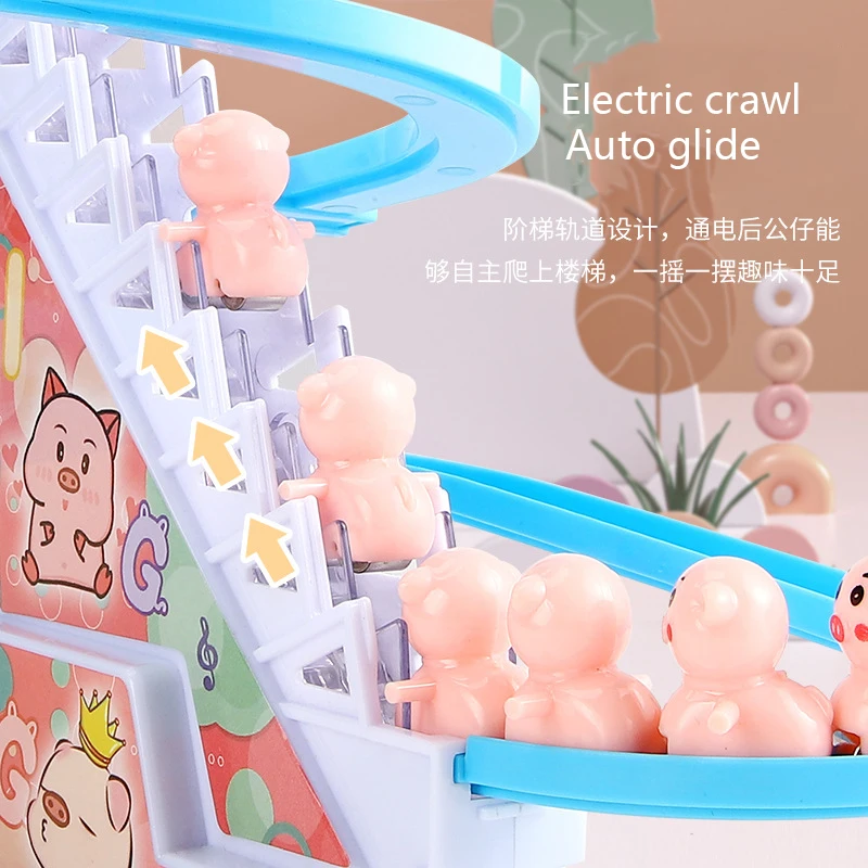 Juego de toboganes de escaleras de escalada de pato eléctrico con luces LED intermitentes, pistas de coches de carreras musicales, montaña rusa, juguetes educativos para niños