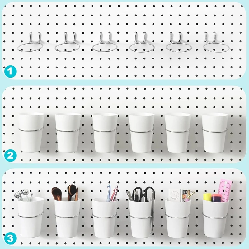 RISE-Pegboard Hook Cup Accessory -18Pieces Pegboard Display 5.1 & 4 Inch Flat Holder Small Hanging Cup For 1/8 1/4 Pegboard