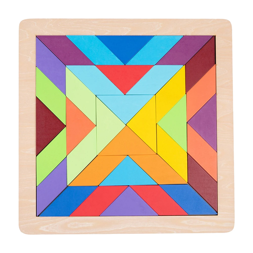 Dzieci Montessori kolorowe drewniane Puzzle edukacyjne Tangram zabawki edukacyjne geometryczne układanki treningowe dla gra trenująca mózg