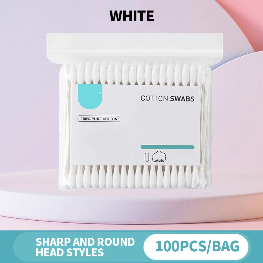 100 unids/bolsa hisopo de algodón de doble punta: adecuado para belleza, maquillaje, eliminación de maquillaje y uso de limpieza diaria