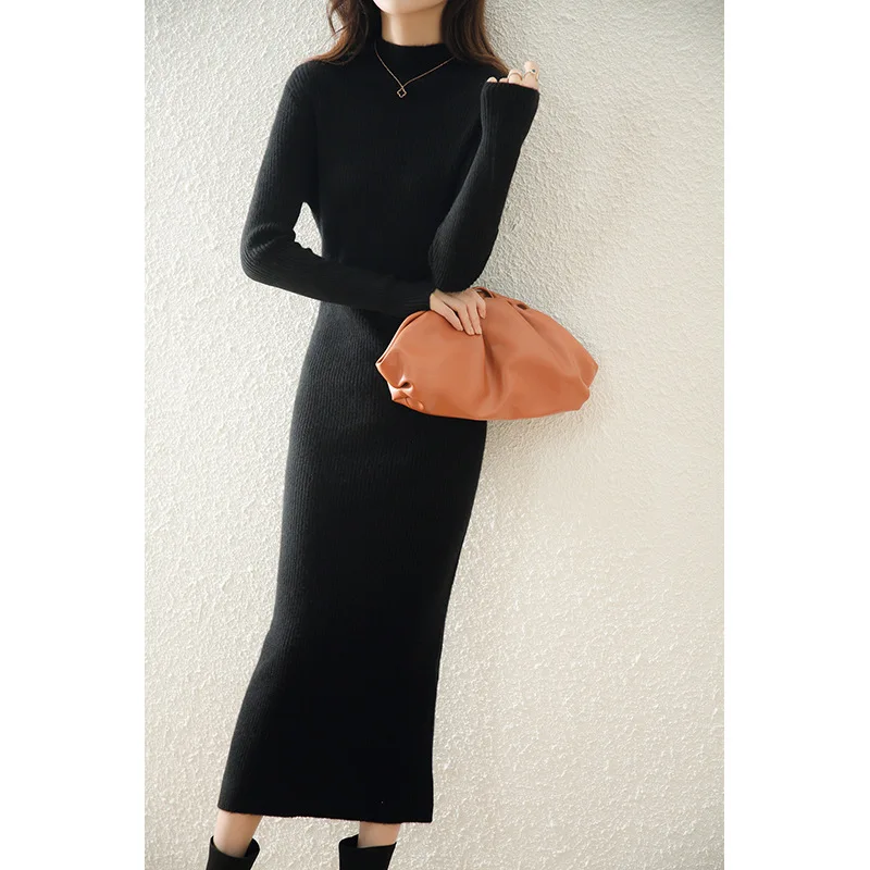 Casual Slim Women's Knitted Maxi Dress Winter Warm Long Sleeves Pencil Elegant Bodycon Party Long Dresses Платье Женское