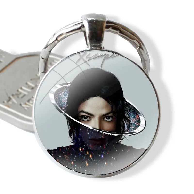 Michael jackson 25mm Glass Cabohcon Keychain Key Rings for Women Men Jewelry Gift